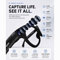 Lunettes intelligentes Ai avec caméra HD 4K 1080p, enregistrement vidéo, ChatGPT intégré, assistant intelligent Ai et traducteur