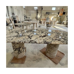 Sang trọng ý calacatta Viola Đá Cẩm Thạch Bàn Ăn Hiện đại bằng đá cẩm thạch đồ nội thất bảng basse hình bầu dục bằng đá cẩm thạch bàn ăn Đặt đá - Product Image 5