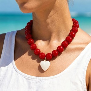Collar Unisex con Cuentas Redondas <span class=keywords><strong>de</strong></span> Plástico en Forma <span class=keywords><strong>de</strong></span> Corazón Estilo Bohemio Europeo y Americano con Colgante <span class=keywords><strong>de</strong></span> Amor Desmontable - Product Image 2