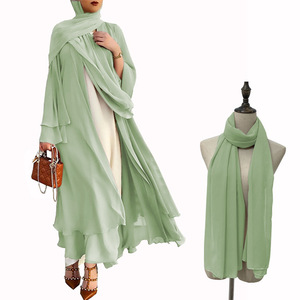 Elegante islâmica Chiffon <span class=keywords><strong>Cardigan</strong></span> temperamento saia longa cor sólida vestido muçulmano - Product Image 6
