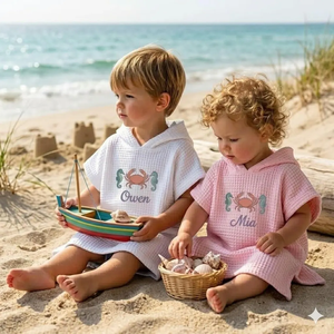 Serviette <span class=keywords><strong>de</strong></span> <span class=keywords><strong>bain</strong></span> absorbante à capuche en coton personnalisée pour enfants, <span class=keywords><strong>poncho</strong></span> <span class=keywords><strong>de</strong></span> plage brodé avec nom, serviette <span class=keywords><strong>de</strong></span> <span class=keywords><strong>bain</strong></span> unique pour tout-petits, couverture <span class=keywords><strong>de</strong></span> piscine - Product Image 2