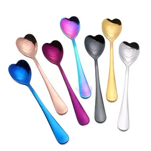 Home Kitchen Flatware Wedding Favor Metal Tea Coffee Desert Spoons Multi Colour Creative Heart Shape Stainless Steel Spoon