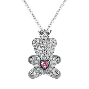 Collar de Plata de Ley 925 con Oso de Peluche y Corona, Venta al por Mayor, Accesorios de Joyería Bonitos, Dijes de Circonita Cúbica, Regalos de Cumpleaños - Product Image 2