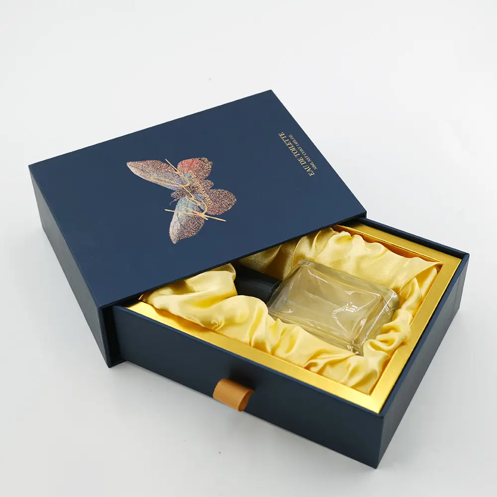 Custom Pull Out Drawer Perfume Satin Package Box And Bottle Rigid Perfume Gift Box With Silk Fabric Insert