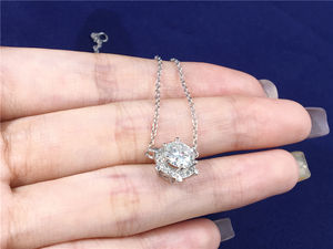 Tianyu Trendy GRA Certified Moissanite Hexagonal Halo <b>Necklace</b> Featuring a Main Stone 925 Sterling Silver Platinum Plated Unisex - Product Image 2