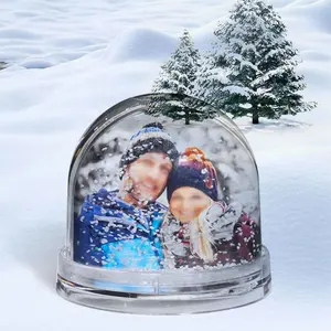 Grote Aangepaste Xmas Sneeuw Bol Fotolijst Sublimatie Glitter Water Sneeuw Bal Plastic Dome Frame Voor Geschenken