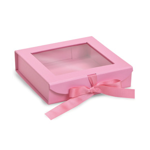 OMT Luxury Pink White Wholesale Large Gift Packaging Folding Paper Magnet Cardboard Boxes With Magnetic PVC Clear Window Lid