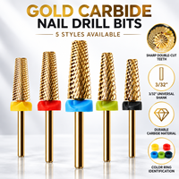 Fraise à ongles professionnelle en carbure de tungstène plaqué or 3/32 po à surface lisse pour le retrait de gel