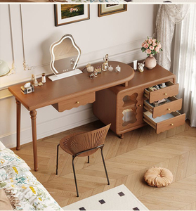 Petite coiffeuse minimaliste de style français avec tiroirs de rangement extensibles, meuble de maquillage en bois massif <span class=keywords><strong>sur</strong></span> roulettes - Product Image 6