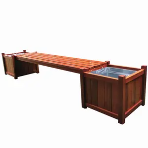 Banc en bois long en acier inoxydable ou en acier au carbone doux de jardin personnalisé haut de gamme avec jardinière