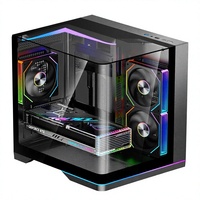 Caja de PC tipo torre con ventiladores ARGB, tira de LED con iluminación inferior, base con triple cristal curvo sin costuras, doble cámara, caja de juegos M-ATX