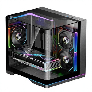Boîtier de tour PC avec ventilateurs, bande LED ARGB sous éclairage, pieds, triple vitrage, design incurvé sans soudure, double compartiment, boîtier de jeu M-ATX - Product Image 6