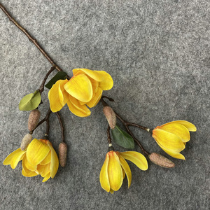 <b>Artificial</b> Magnolia Flower Single <b>Stem</b> 30cm-100cm Wedding Decoration Silk Flowers 4 Head Branch - Product Image 3