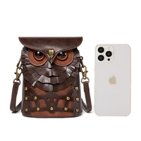 Sac à bandoulière pour femme en cuir PU avec rivets contrastés de style médiéval, style steampunk, hibou MINI, bandoulière unique, polyester, fermeture éclair, fleurs