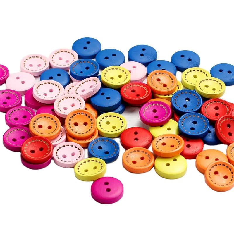 50 pièces de boutons en bois colorés, 2 trous de couture pour enfants, artisanat rond