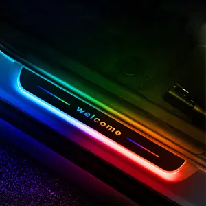 4 adet kablosuz led pedalı hoşgeldiniz ışık evrensel kapı eşiği plaka lambası akrilik Usb şarj Rgb özel Logo flama dinamik işık