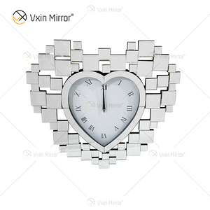 Anti-Droping Package WXMC-18 Modern <strong>Silver</strong> Decorative Heart-shaped Mirrored <strong>Clock</strong> - Product Image 2