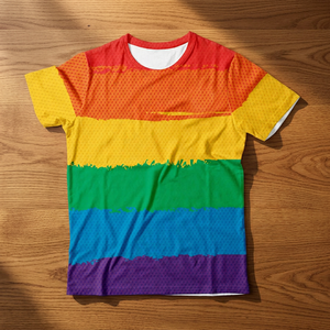 T-shirt pour homme à motif arc-en-ciel, col rond, manches courtes, imprimé, décontracté, coupe régulière, tissu jersey - Product Image 3