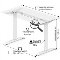 Bureau debout ergonomique moderne à hauteur réglable manuelle avec manivelle, structure en acier, pour bureau à domicile et ordinateur