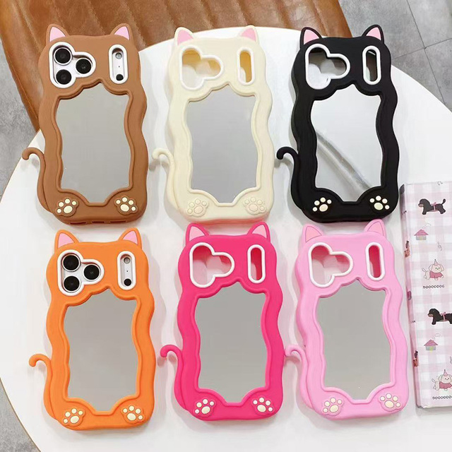 Drop-Proof Cute Cartoon Bear Mirror Silicone Phone Case for iPhone 17 Pro Max 16 15 Plus 14 13 12 Mini