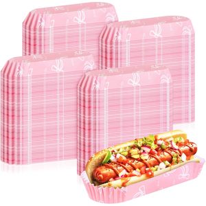 Bandejas de Papel Kraft Desechables Compostables Rosas Antigrasa con Forma de Barco Largo para Hot Dogs, Salchichas y Sándwiches - Product Image 2