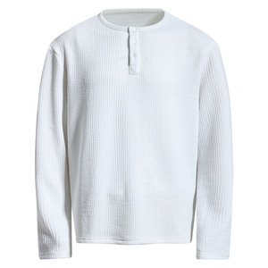 Nouvelle Arrivée T-shirts à manches longues gaufrés unis décontractés pour hommes, style <span class=keywords><strong>Old</strong></span> Money, col Henley - Product Image 3