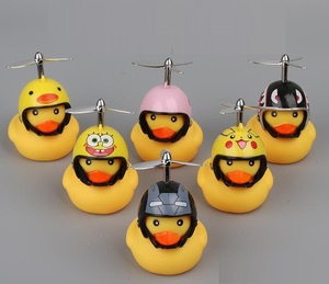 High Quality Mini Yellow Rubber Duck with Bamboo Dragonfly Helmet Cute Glowing Toy for Company Gift Promotion Wholesale