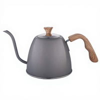 Bouilloire à café et thé grise pour cuisinière, 1L 1.2L, en acier inoxydable 304, avec bec col de cygne et poignée en bois, pour le camping