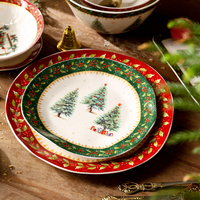 Vaisselle en céramique à thème de Noël, décor durable sous glaçure, assiettes de service pour la maison et les restaurants