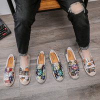 Lin toile chaussures hommes respirant décontracté drapeau visage impression chaussures à la mode étudiant paresseux sans lacet Espadrilles pêcheur chaussures