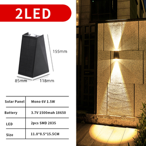 2W 2LED Solar Wall <b>Lights</b> IP65 Waterproof Outdoor Warm White 3500K <b>Battery</b> Operated Garden/Wall/Fence Mount Rechargeable - Product Image 5