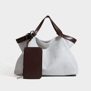 Bolso de lona del fabricante con asas de cuero PU y accesorio de cartera con cremallera, estilo minimalista, para todas las estaciones, bolso de mano para mujer - Product Image 1