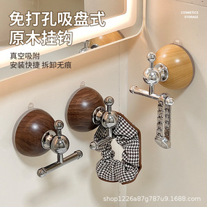 Wood Grain Suction Cup <b>Hook</b> Stainless Steel 3kg Load Capacity Bathroom <b>Wall</b> Mounted Single <b>Hook</b> - Product Image 2