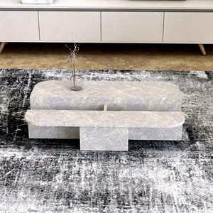 Mesa de Centro Moderna Convertible con Aspecto de Mármol, Mesa Ovalada Móvil con Textura de Piedra Gris, Muebles para Sala de Estar - Product Image 1