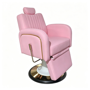 Fauteuil de lavage de luxe rose pour salon, avec cadre en acier inoxydable doré, dossier en cuir PU et bac en céramique blanc séparé - Product Image 4