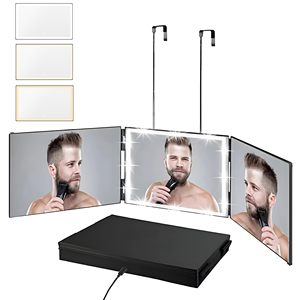 Miroir LED de qualité supérieure pliable à trois volets avec crochets télescopiques réglables pour maquillage et coupe de cheveux - Product Image 1
