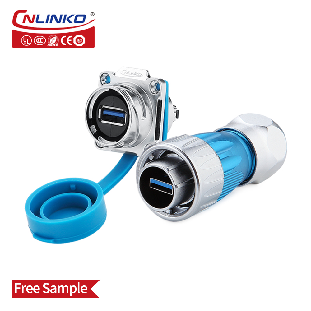 CNLINKO IP67 waterproof DH24 USB cable extension usb port front panel mount connector