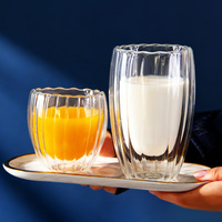 Verre à double paroi en forme de pétale côtelé, en verre borosilicate isolé, pour jus, lait, café, boissons, plusieurs tailles