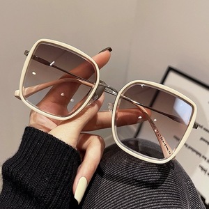 Sunglasses Women Milky <b>White</b> <b>Frame</b> Gradient Lens UV400 Protection Large <b>Square</b> Style - Product Image 1