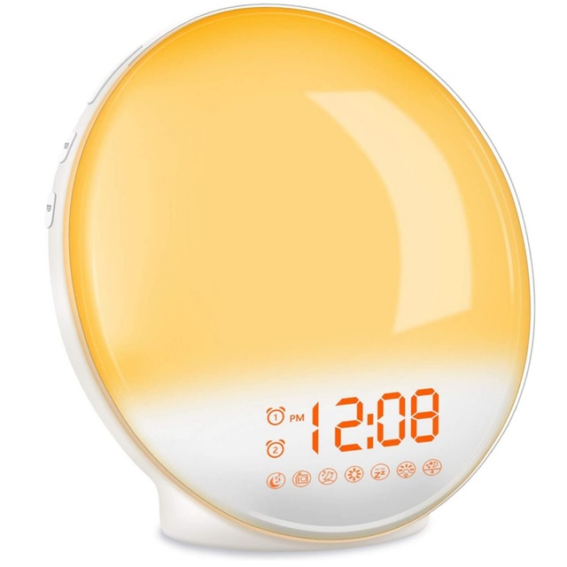 Custom Logo Smart Wake up LED Light Sunrise Alarm Clock Lamp with Battery for Household Use Kids & Adults