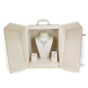 Boîte à bijoux de luxe avec poignée, présentoir pour collier, pendentif, bague, grande taille, double porte, en bois - Product Image 3