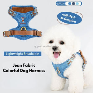 Arnés de mezclilla vintage lavado para perros, transpirable, de malla, antipull, ajustable, para paseo, para perros pequeños y medianos - Product Image 2