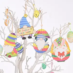Creativo ciondolo pasqua in legno piccolo uovo di pasqua coniglietto colorato in legno ornamenti pendenti