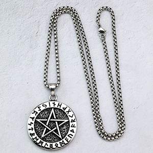 Colgante de acero inoxidable para hombre, collar con amuleto de runa de estrella de cinco puntas, regalo, joyería de moda - Product Image 2