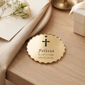 Étiquette ronde ondulée en acrylique gravée au laser, cadeau personnalisé pour mariage, baptême, nom de bébé, première communion, faible MOQ - Product Image 3