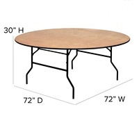 Table de banquet ronde moderne en bois pliable de 6 pieds avec plateau en bois laqué transparent et pieds en métal, capacité de 10 personnes