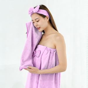 Wholesale <strong>Wrap</strong> Bath <strong>Towel</strong> with <strong>Velcro</strong> Soft Absorbent Spa 3 Pieces Bath <strong>Towel</strong> Set for Women - Product Image 3