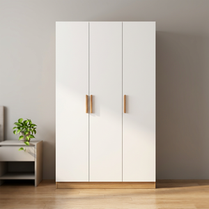 Modern White Wardrobe With Wooden Handles 2 Drawers Freestanding <b>Bedroom</b> <b>Storage</b> <b>Cabinet</b> Minimalist Design - Product Image 4