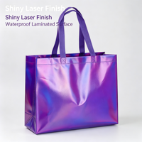 Sacs cadeaux en non-tissé violet holographique laminé imperméable en stock, sacs de shopping pour les magasins de vêtements pour femmes