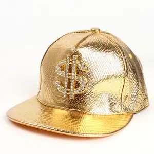 Moda Hip Hop sombrero diamante dólar signo PU cuero gorra de béisbol